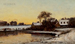 Joseph Morviller (American, 1800-1870)  Winter Landscape at Dusk