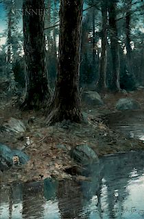 William Herbert Dunton (American, 1878-1936)  Woodland Stream at Night