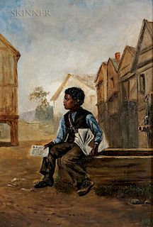 American School, 19th Century  Newspaper Boy Seated by a Water Trough