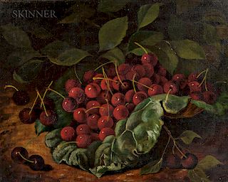 Albert Francis King (American, 1854-1945)  Still Life with Cherries in a Cabbage Leaf