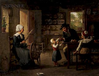 Enoch Wood Perry Jr. (American, 1831-1915)  Breton Family in a Cottage Interior
