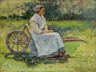 Ernest Lee Major (American, 1864-1950)  Girl Resting on a Wheelbarrow