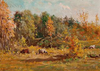 Edward Burrill (American, 1835-1913)  Autumn Landscape with Cows