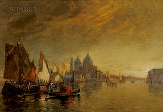 Walter Franklin Lansil (American, 1846-1933)  Return at Sunset, Venice
