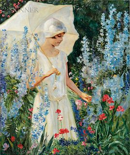 Charles Courtney Curran (American, 1861-1942)  Delphiniums Blue-No. 2