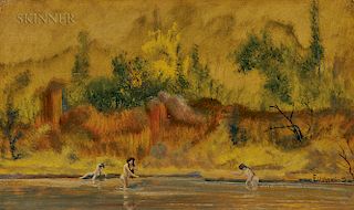 Louis Michel Eilshemius (American, 1864-1941)  Three Nude Women in Water