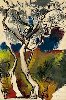 Renato Guttuso (Italian, 1911-1987)  Tree in Abstract Landscape