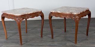 French Style Marble Top Occasional Tables, Pair