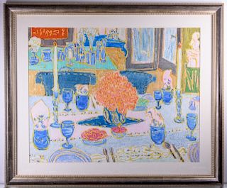 Molly J. Schiff Dining Scene Mixed Media on Paper