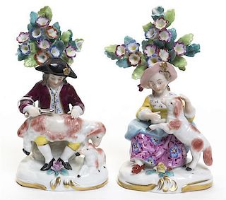 A Pair of Continental Porcelain Figures, Height of taller 4 3/4 inches.