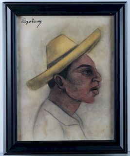 Diego Rivera "Retrato Indigena" Mixed Media