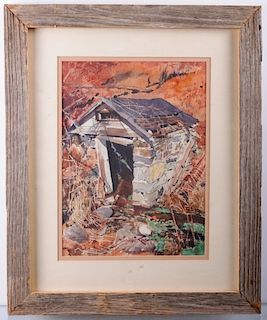 Henry Kaneps Springhouse Scene Watercolor on Paper