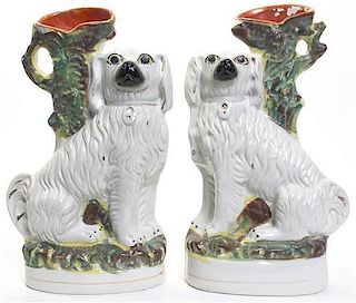 A Pair of Staffordshire Pottery Vases, Height 13 1/2 inches.