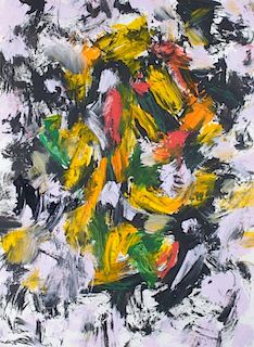 Von Allen "Yellow Bot" Abstract Oil On Paper