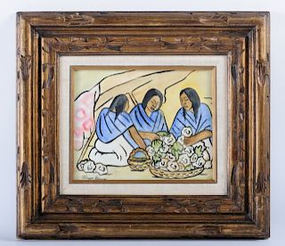 Diego Rivera (School Of) Watercolor, Vendedoras