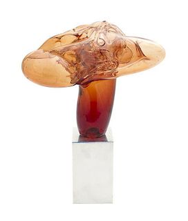 A Blown Glass Sculpture, Kent Ipsen, Height with base 13 3/4 inches.