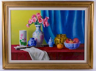Louis Richards "Blue Jars and Vase" Oil Painting