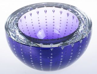 Leon Applebaum Art Glass Controlled Bubble Bowl