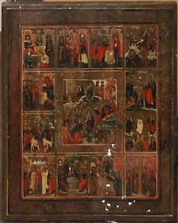 A Russian Icon, Height 17 1/2 x width 13 3/8 inches.