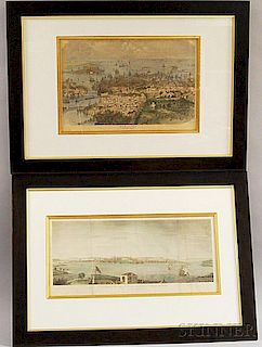 Two Framed Hand-colored Engravings of Boston