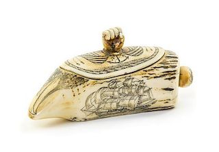 A Composite Scrimshaw Lidded Box, Width 5 1/2 inches.