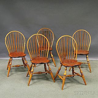 Set of Five Braced Bow-back Windsor Side Chairs