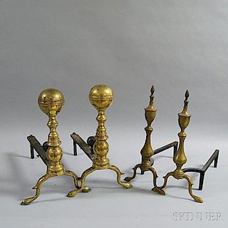 Two Pairs of Brass Andirons