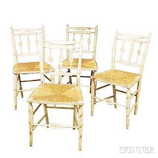 Set of Four White-painted Rush-seat Side Chairs
