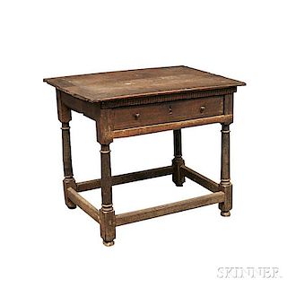 Jacobean Oak One-drawer Stretcher-base Table