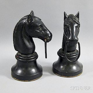 Two Cast Iron Black-painted Horse-head Hitching Posts