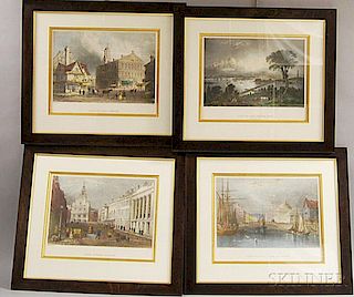 Four Framed Bartlett Engravings of Boston