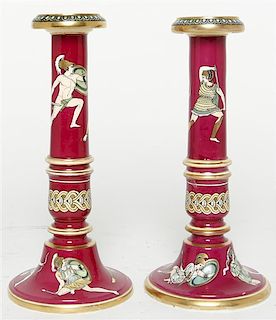 Two Porcelain Candlesticks, Height 8 3/4 inches.