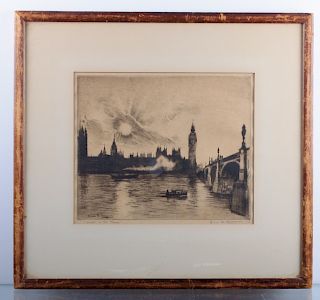 Elias M. Grossman "Sunset on the Thames" Engraving