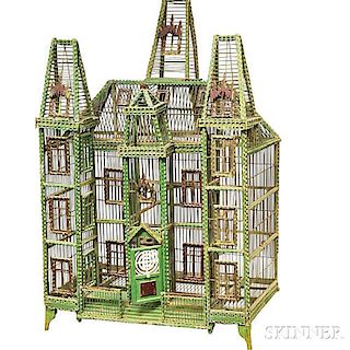 Large Victorian Green-painted Architectural Birdcage