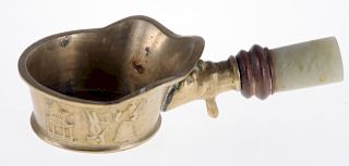 Chinese Qing Cast Brass & Jade Silk Iron