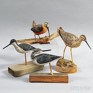 Four Carved and Painted Wood Shorebirds