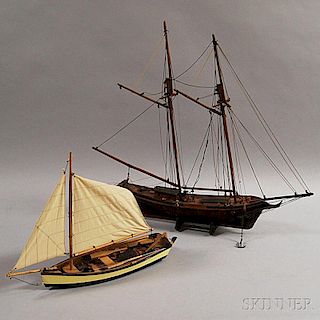 Two Carved Ship Models