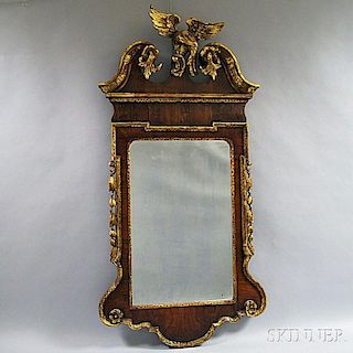 Chippendale-style Walnut Veneer Carved Looking Glass