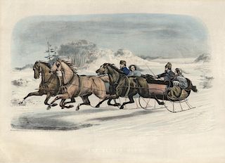 The Sleigh Race - Original Medium Folio Currier & Ives Lithograph