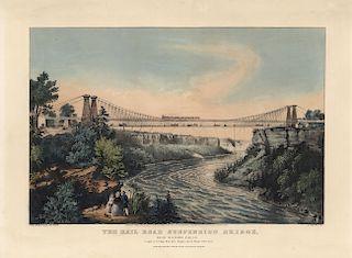 The Rail Road Suspension Bridge. Near Niagara Falls - Original Medium Folio Currier & Ives lithograph