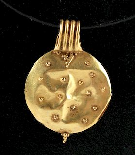 Greek Hellenistic 18K Gold Circular Pendant, 2.6 g