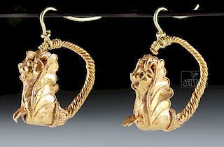 Greek Hellenistic Gold Earrings w/ Griffins, 9.4 g