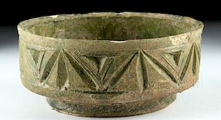 Roman Green-Glazed Pottery Bowl w/ Incised Design