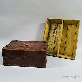 Yellow-painted Knife Box and a Carved Storage Box