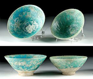 Lot of 2 Kashan Turquoise Glazed Pottery Bowls