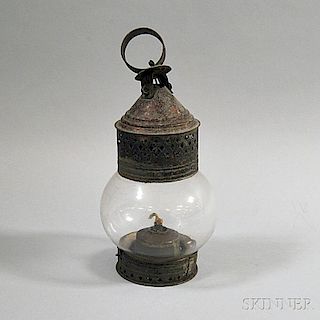 Glass Onion Globe Lantern with Pierced Tin Frame