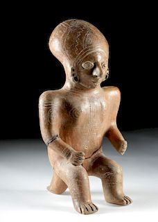 Bahia Pottery Seated Figure w/ Incised Motifs