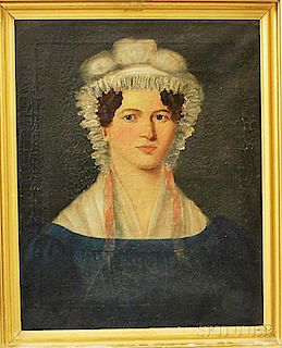 American School, 19th Century       Portrait of a Lady with a Bonnet.
