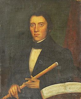 American School, 19th Century       Portrait of a Man with a Flute.