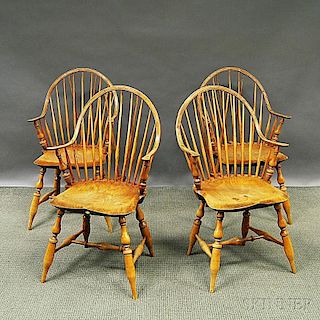 Set of Four Eldred Wheeler Maple and Pine Continuous-arm Windsor Chairs